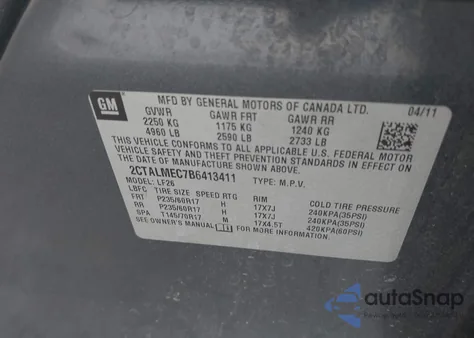 2011 GMC Terrain Sle из США, поврежденный, VIN 2CTALMEC7B6413411